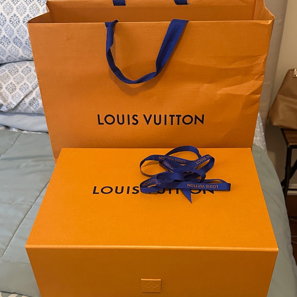 Louis Vuitton Orange Box and Bag with Blue Ribbon